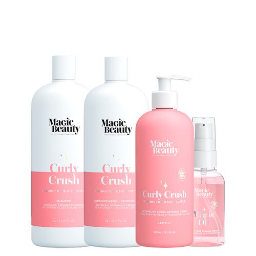 Kit Magic Beauty Curly Crush - Shampoo 1000ml + Condicionador 1000ml+ Creme Para Pentear E Ativador 500ml+ Sérum Magic Oil 60 ml - Kit Magic Beauty Curly Crush - Shampoo 1000ml + Condicionador 1000ml+ Creme Para Pentear e Ativador 500ml+ Sérum Magic Oil 60ml