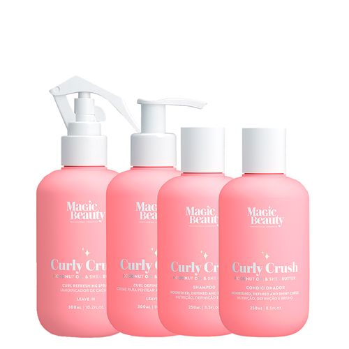 Kit Magic Beauty Curly Crush - Shampoo 250ml + Condicionador 250 Ml + Creme Para Pentear e Ativador 300ml + Umidificador de Cachos 300ml