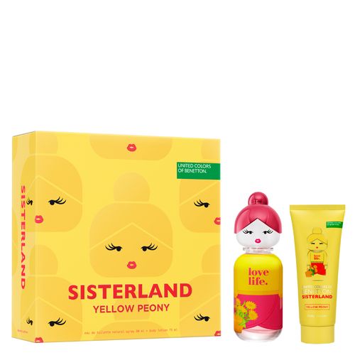 Kit Perfume Benetton United Colors Sisterland Yellow Peony Eau de Toilette Feminino 80 ml + Creme Corporal 75 ml