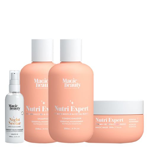 Kit Magic Beauty Nutri Expert Vitamin Nectar - Shampoo 250 ml + Condicionador 250 ml + Máscara 200 g + Night Nectar 100 ml - Kit Magic Beauty Nutri Expert Vitamin Nectar - Shampoo 250ml + Condicionador 250ml+ Máscara 200g + Night Nectar 100ml