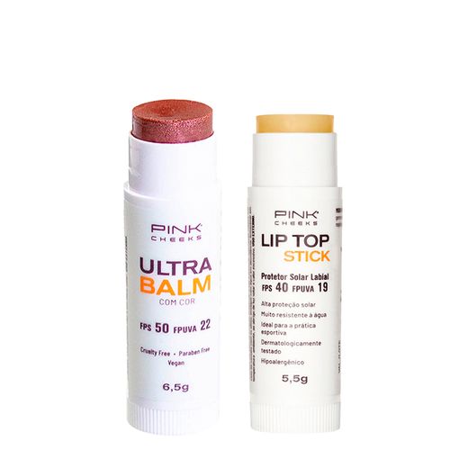 Kit Pink Cheeks - Lip Balm Hidratante Lip Top Stick Fps 40 Transparente 5,5 g + Lip Balm Hidratante Ultra Balm Fps 50 Fpuva 22 Be Rose 6,5 g