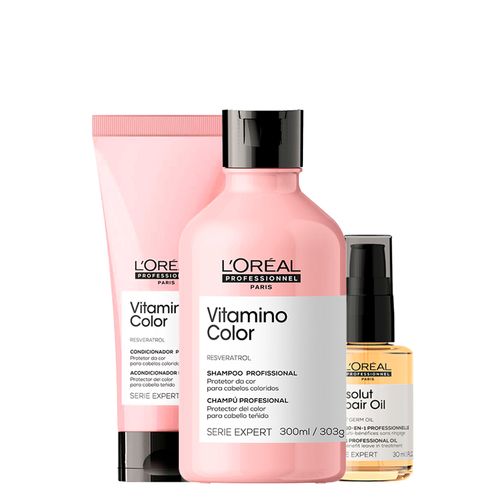 Kit L'oréal Professionnel Serie Expert Vitamino Color - Shampoo 300 ml + Condicionador 200 ml + Óleo Capilar Absolut Repair 10 In 1 30 ml