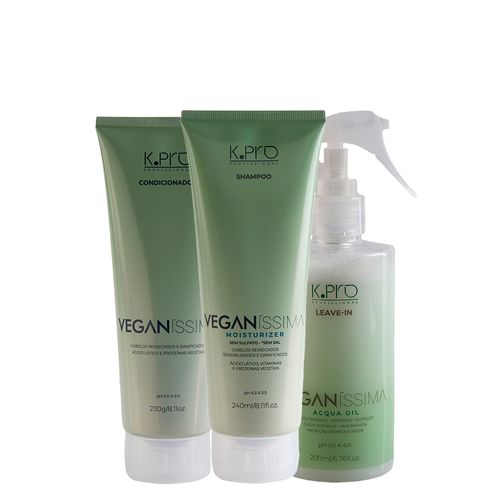 Kit K-Pro Profissional Veganissima - Shampoo 240 ml + Condicionador 230 g + Leave-In 200 ml