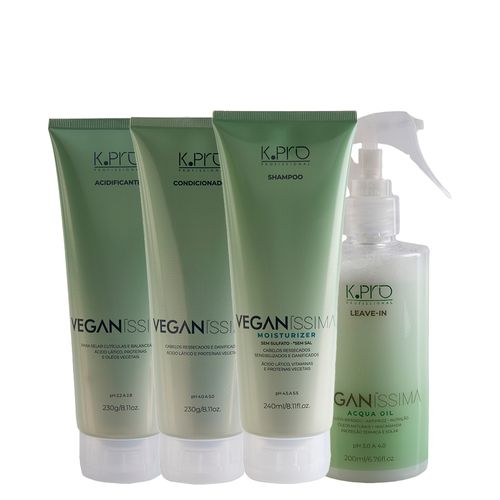 Kit K-Pro Profissional Veganissima - Shampoo 240 ml + Condicionador 230 g + Leave-In 200 ml + Acidificante 230 g