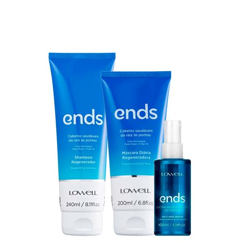 Kit Lowell Ends - Shampoo 240 ml + Máscara 200 ml + Sérum 100 ml