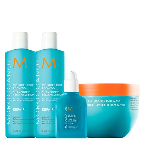 Kit Moroccanoil Moisture Repair - Shampoo 250 ml + Condicionador 250 ml + Máscara 250 g + Loção Reparadora De Pontas 75 ml
