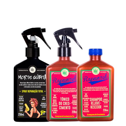 Kit Lola From Rio - Leave-In Morte Súbita 250 ml + Shampoo Rapunzel 250 ml + Tônico Rapunzel 250 ml
