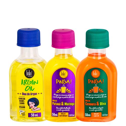 Kit Lola From Rio - Leave-In Argan Oil 50 ml + Óleo Pinga! Patauá & Moringa 50 ml + Óleo Pinga! Cenoura & Oliva 50 ml