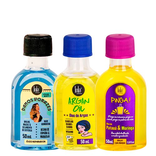 Kit Lola From Rio - Óleo Danos Vorazes 50 ml + Leave-In Argan Oil 50 ml + Óleo Pinga! Patauá & Moringa 50 ml