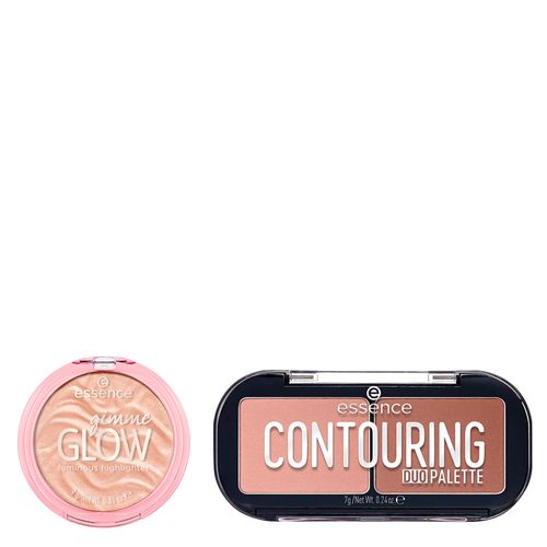 Kit Essence Paleta de Contorno Matte Contouring Duo 7 g + Iluminador Compacto em Pó Gimme Glow 10 Nude 9 g