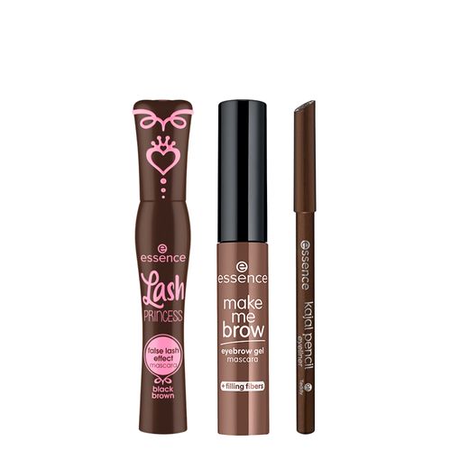 Kit Essence Máscara para Sobrancelha Browny Brows 3,8 ml + Máscara para Cílios Marrom 12 ml + Lápis de Olho Kajal 08 Marrom 1 g