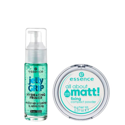 Kit Essence Primer Jelly Grip Hydrating 29 ml + Pó Compacto Translúcido All About Matt! 9 g