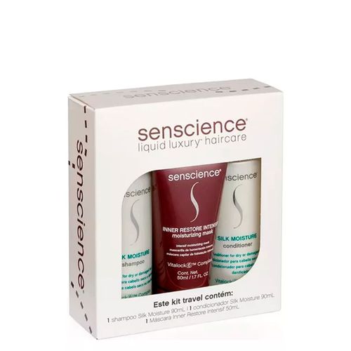 Kit Senscience Travel Size - Máscara Inner Restore Intensif + Shampoo Silk Moisture 90 ml + Condicionador Silk Moisture 90 ml