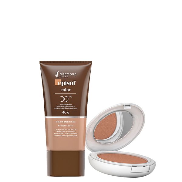 Kit Proteção Facial Mantecorp Color - Protetor Solar Facial Fps 30 Morena+ 40g + Protetor Solar em Pó Facial Fps 50 Morena+ 10g Kit