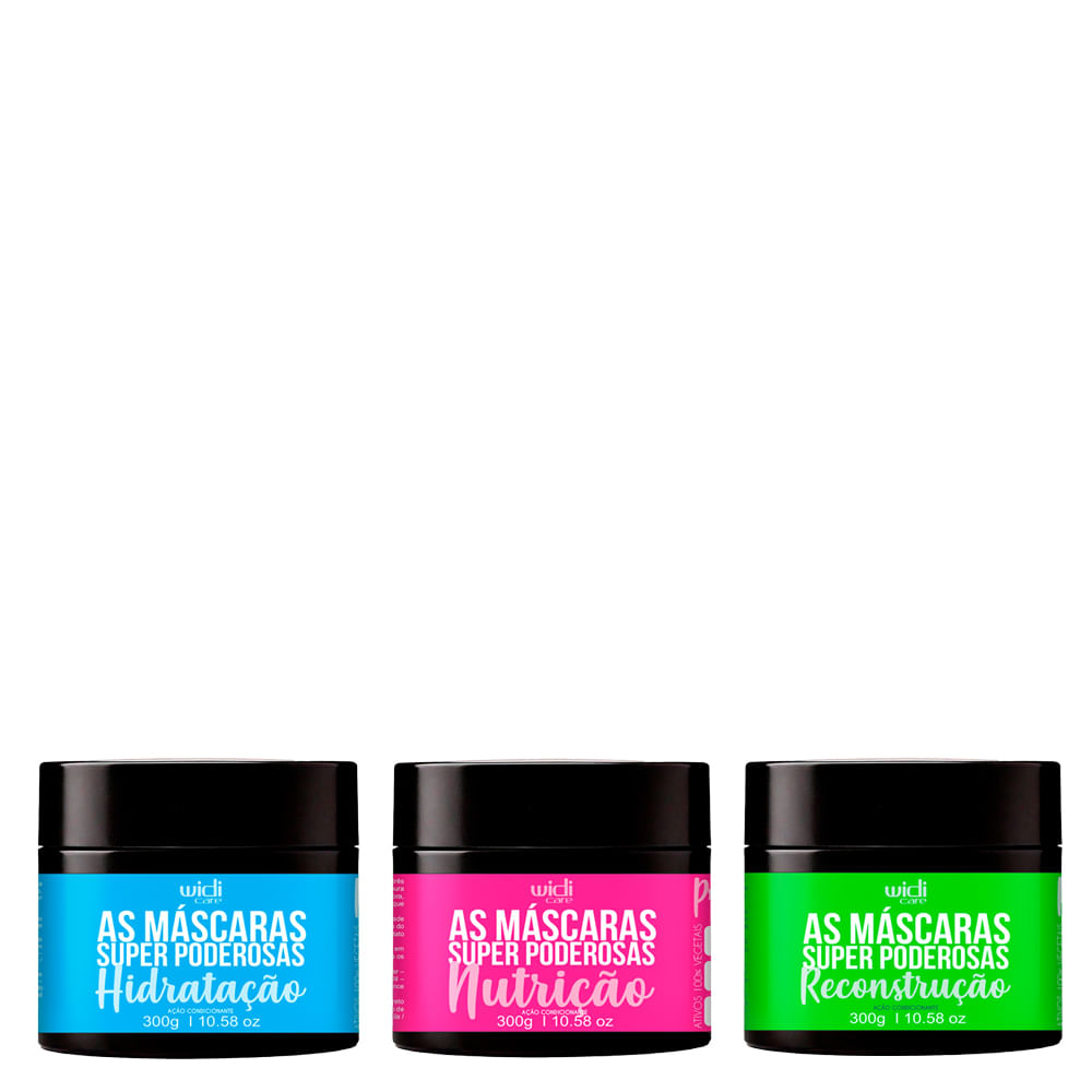 Kit Widi Care as Máscaras Super Poderosas Máscara Hidratação 300g + Máscara Nutrição 300g + Máscara Reconstrução 300g
