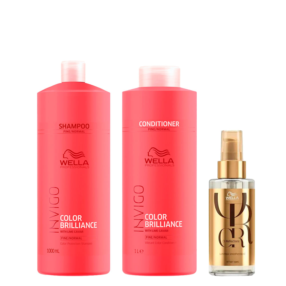 Kit Wella Professionals Invigo Color Brilliance - Shampoo 1000ml + Condicionador 1000ml + Óleo Capilar 100ml