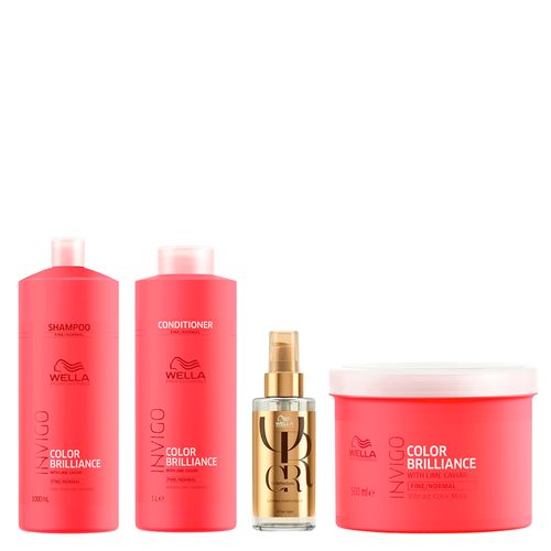 Kit Wella Professionals Invigo Color Brilliance - Shampoo 1000ml + Condicionador 1000ml + Máscara 500ml + Óleo Capilar 100ml