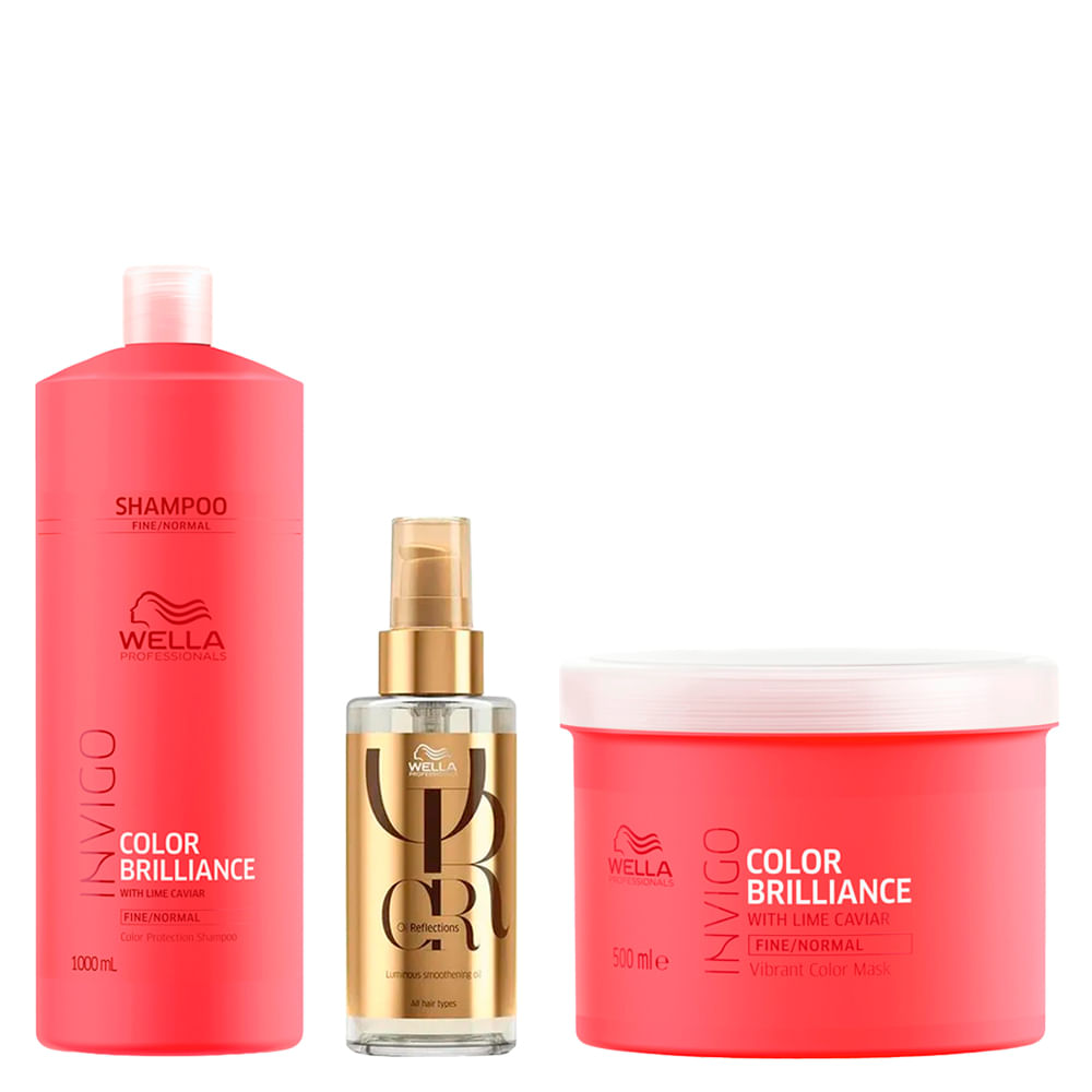 Kit Wella Professionals Invigo Color Brilliance - Shampoo 1000ml + Máscara 500ml + Óleo Capilar 100ml