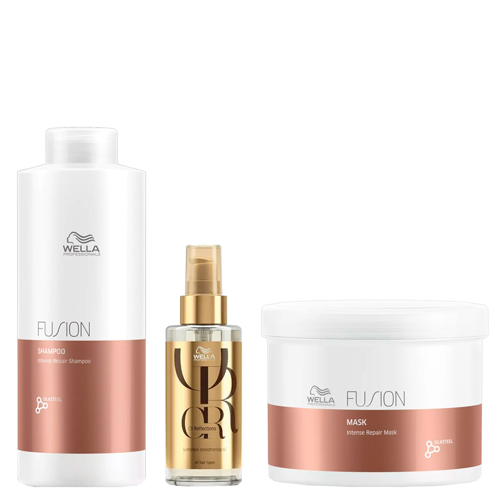 Kit Wella Professionals Fusion - Shampoo 1000ml + Máscara 500ml + Óleo 100ml