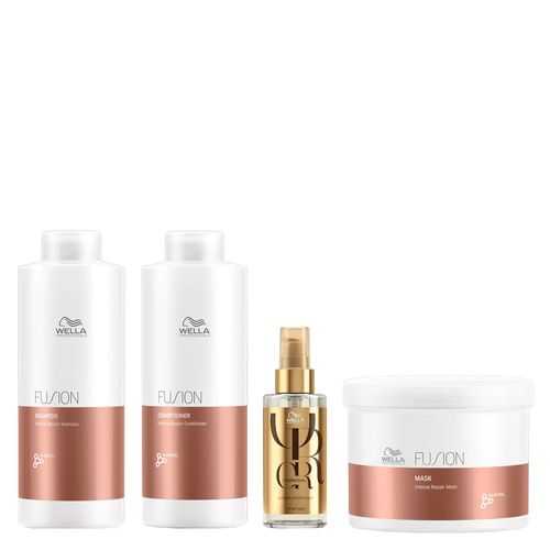Kit Wella Professionals Fusion - Shampoo 1000ml + Condicionador 1000ml + Máscara 500ml + Óleo 100ml