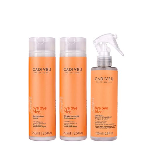 Kit Cadiveu Essentials Bye Bye Frizz- Shampoo 250ml + Condicionador 250ml +Leave- In Selagem 200ml