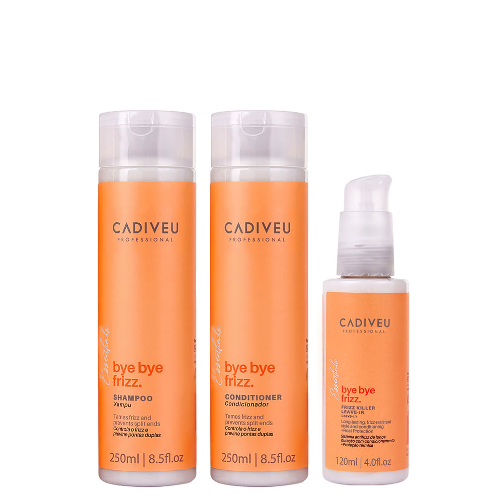 Kit Cadiveu Essentials Bye Bye Frizz- Shampoo 250ml + Condicionador 250ml + Leave- In Frizz Kiler 120ml
