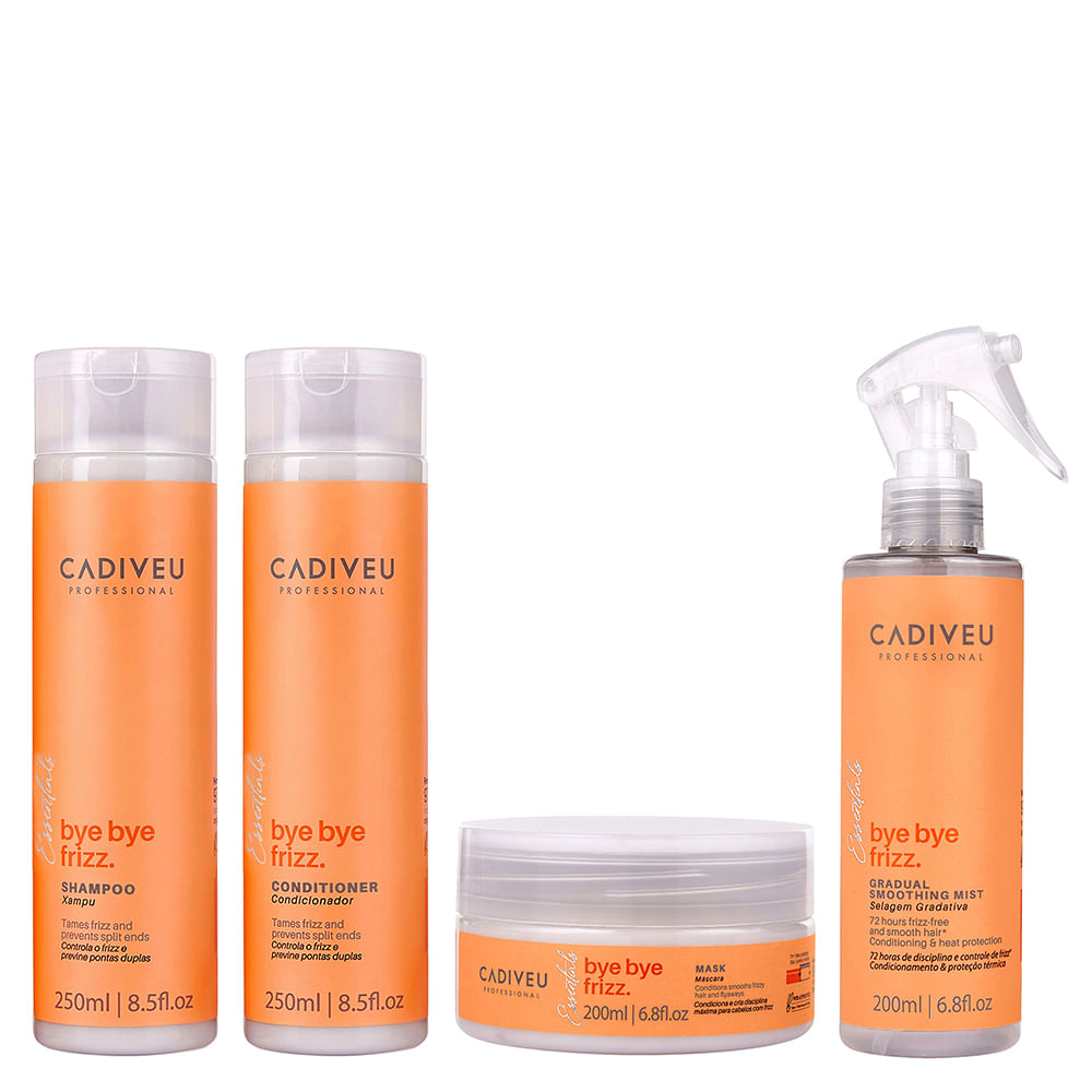 Kit Cadiveu Essentials Bye Bye Frizz- Shampoo 250ml + Condicionador 250ml + Máscara 200ml + Leave-In Selagem 200ml