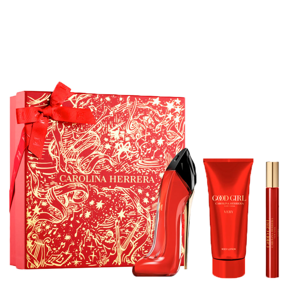 Kit Coffret Perfume Carolina Herrera Good Girl Very Feminino Eau de Parfum 80ml + Creme Corporal 100ml + Miniatura 10ml