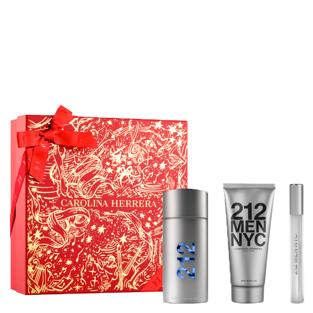 Kit Coffret Perfume Carolina Herrera 212 Men Nyc Masculino Eau de Toilette 100ml + Loção Pós-Barba 100ml + Miniatura 10ml