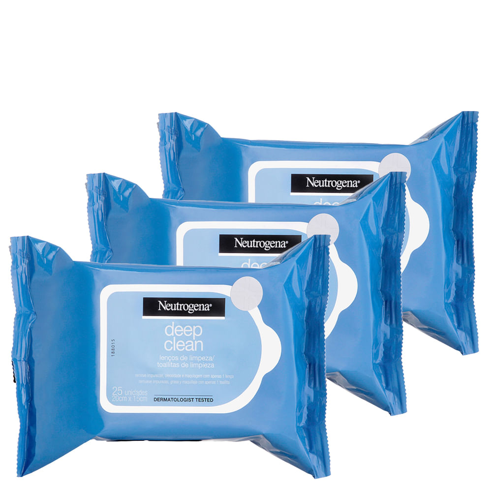 Kit  Lenço Demaquilante Neutrogena Deep Clean Intensive - 3 Unidades