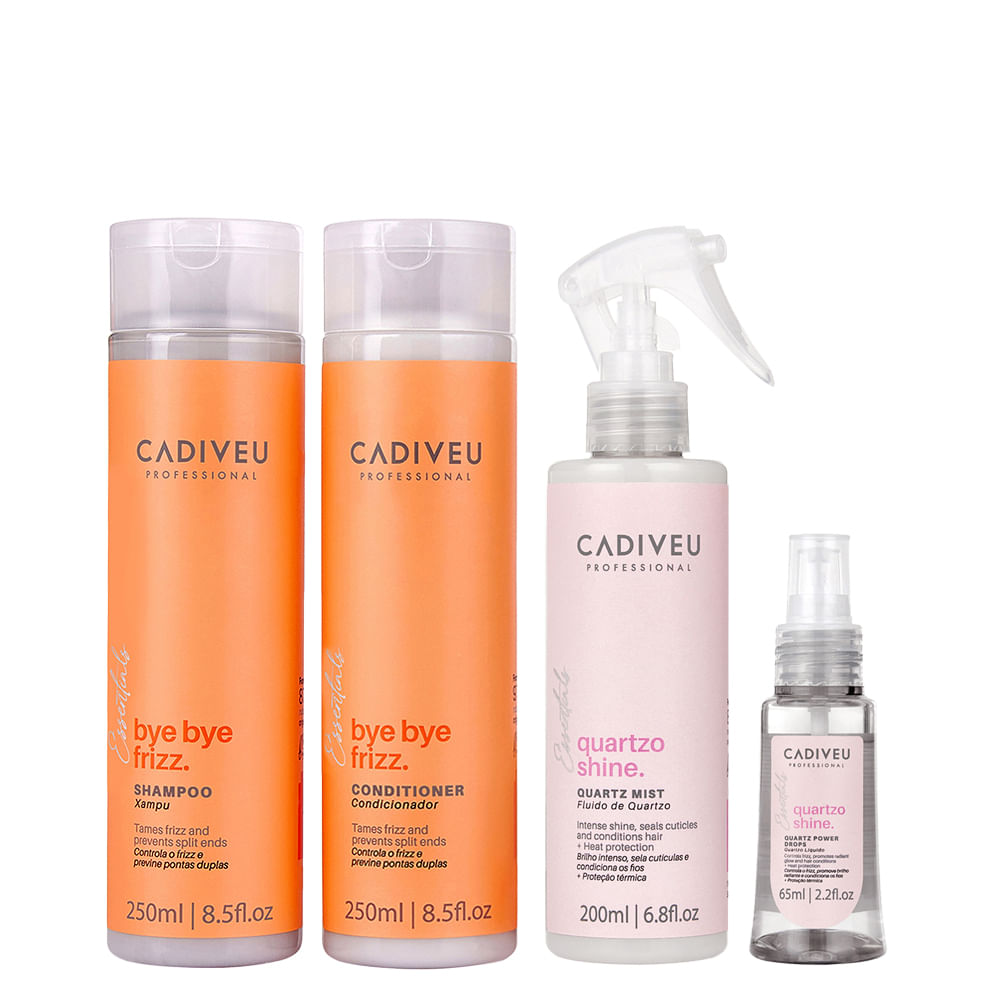 Kit Cadiveu Essentials Quartzo Shine e Bye Bye Frizz com Proteína - 4 Produtos