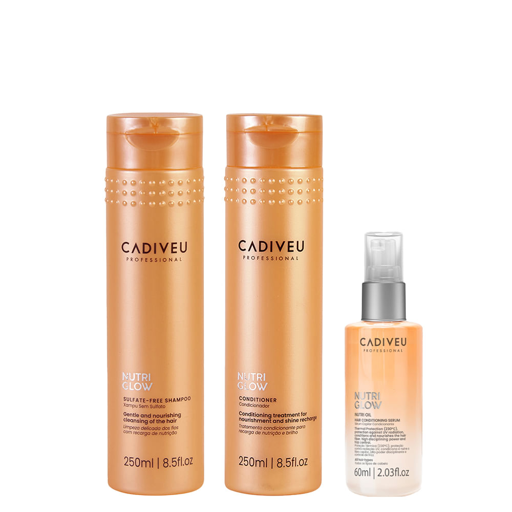 Kit Cadiveu Professional Shampoo Nutri Glow 250ml + Condicionador 250ml + Óleo 60ml