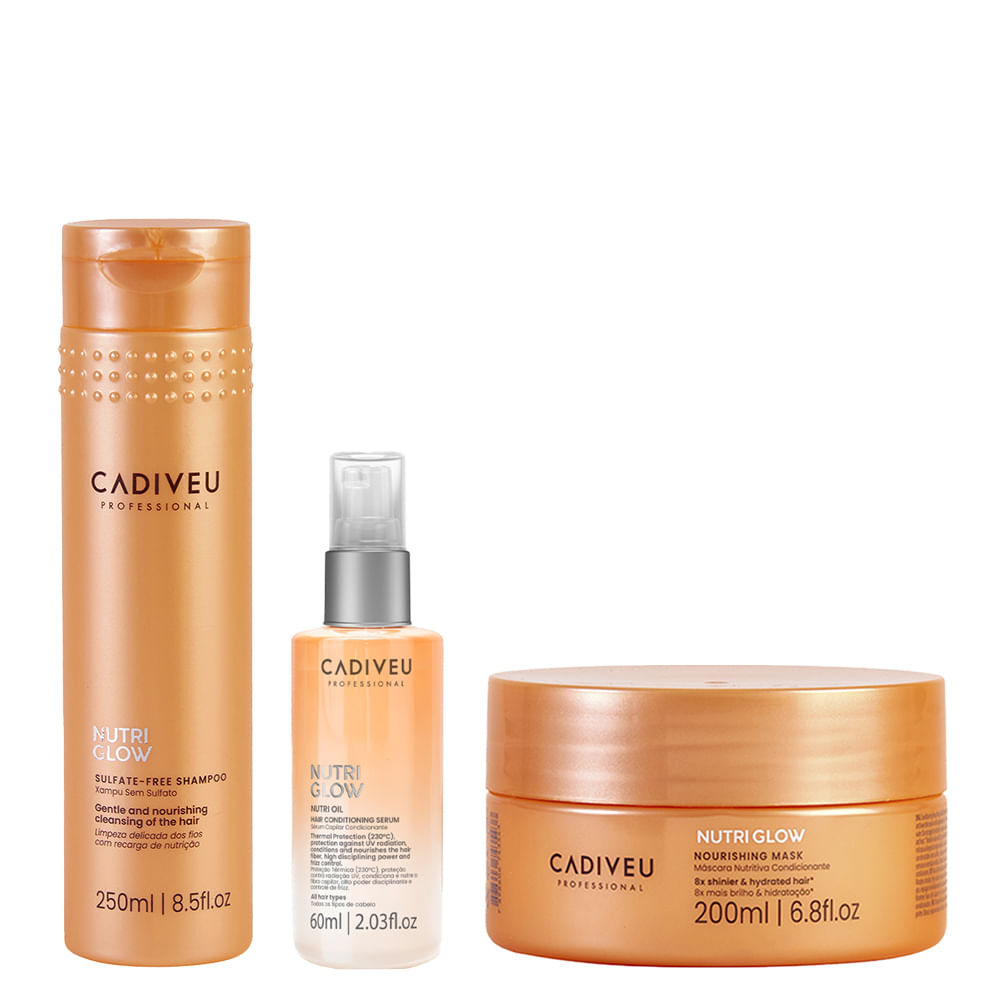 Kit Cadiveu Professional Shampoo Nutri Glow 250ml + Máscara 200ml +  Óleo 60ml