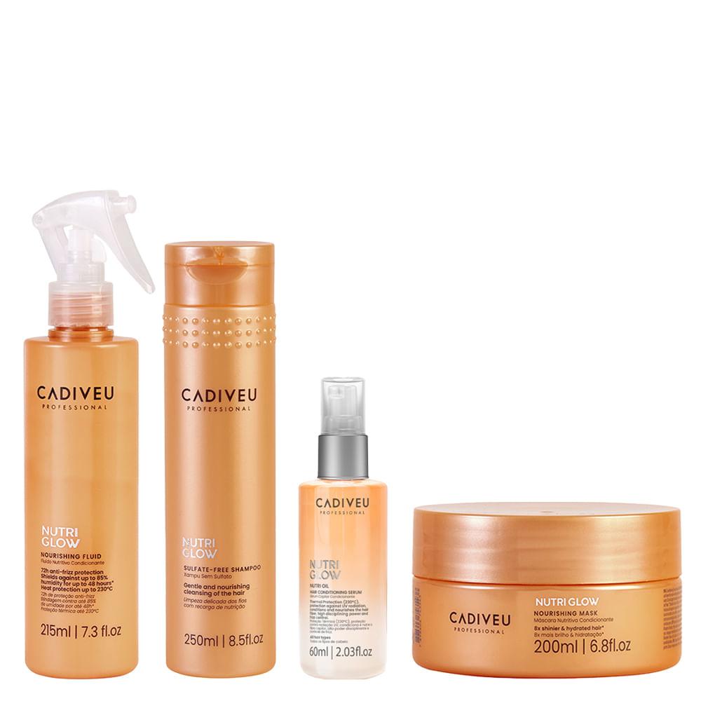 Kit Cadiveu Professional Shampoo Nutri Glow 250ml + Máscara 200ml + Óleo 60ml + Leave-In 215ml