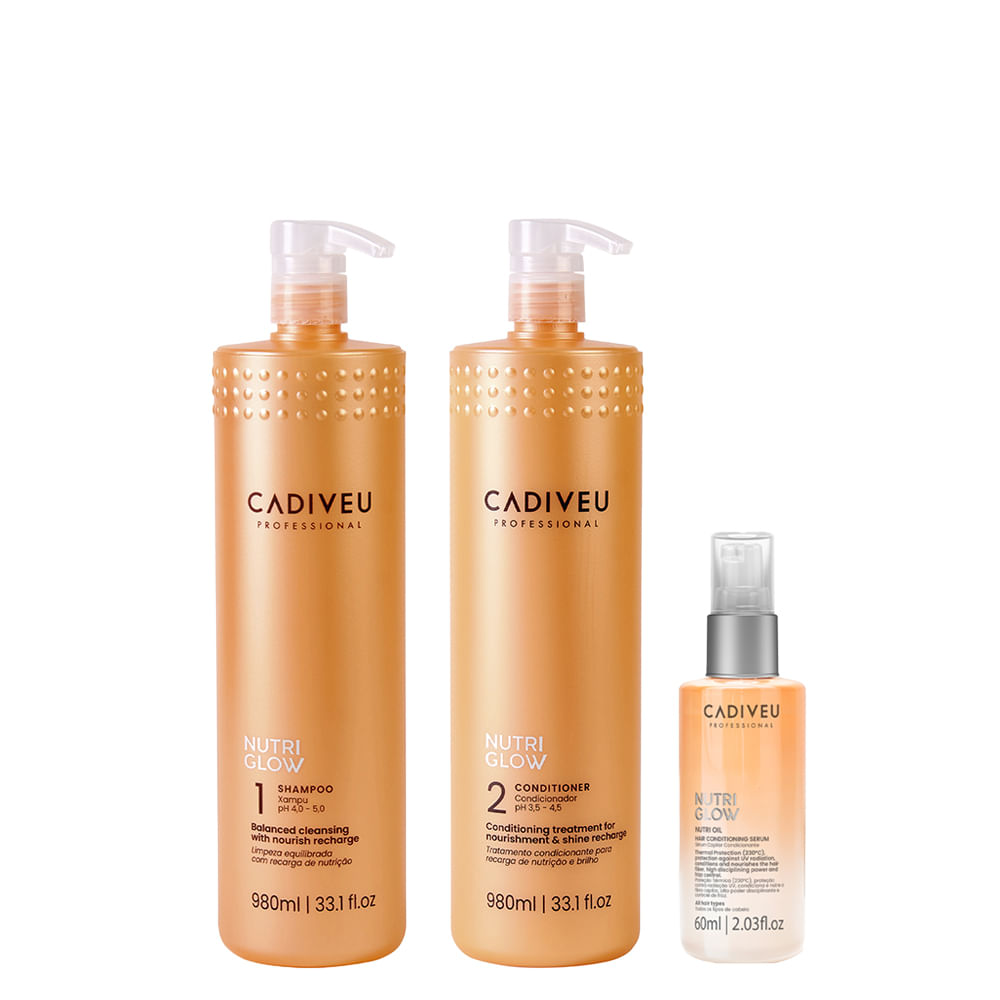 Kit Cadiveu Professional Shampoo Nutri Glow 980ml + Condicionador 980ml + Óleo 60ml