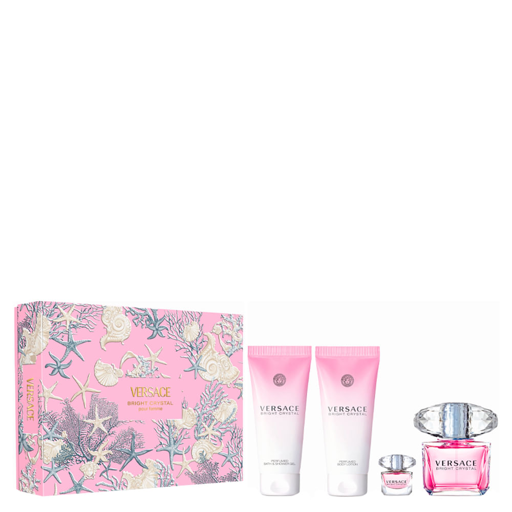 Kit Versace Perfume Bright Crystal Feminino Eau de Toilette 90ml+ Loção Corporal 100ml + Gel de Banho 100ml+ Miniatura 5ml