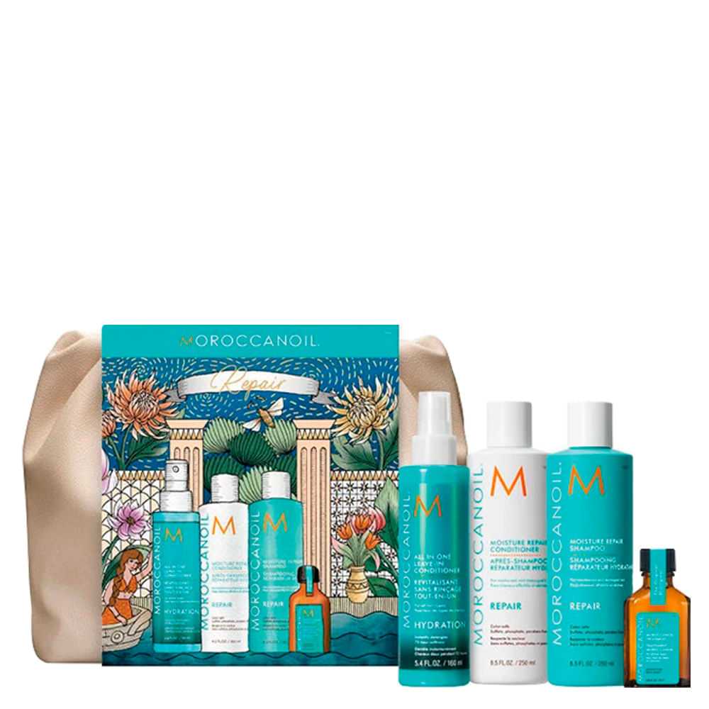 Kit Moroccanoil Repair Shampoo 250ml + Condicionador 250ml +  Óleo 25ml + Nécessaire