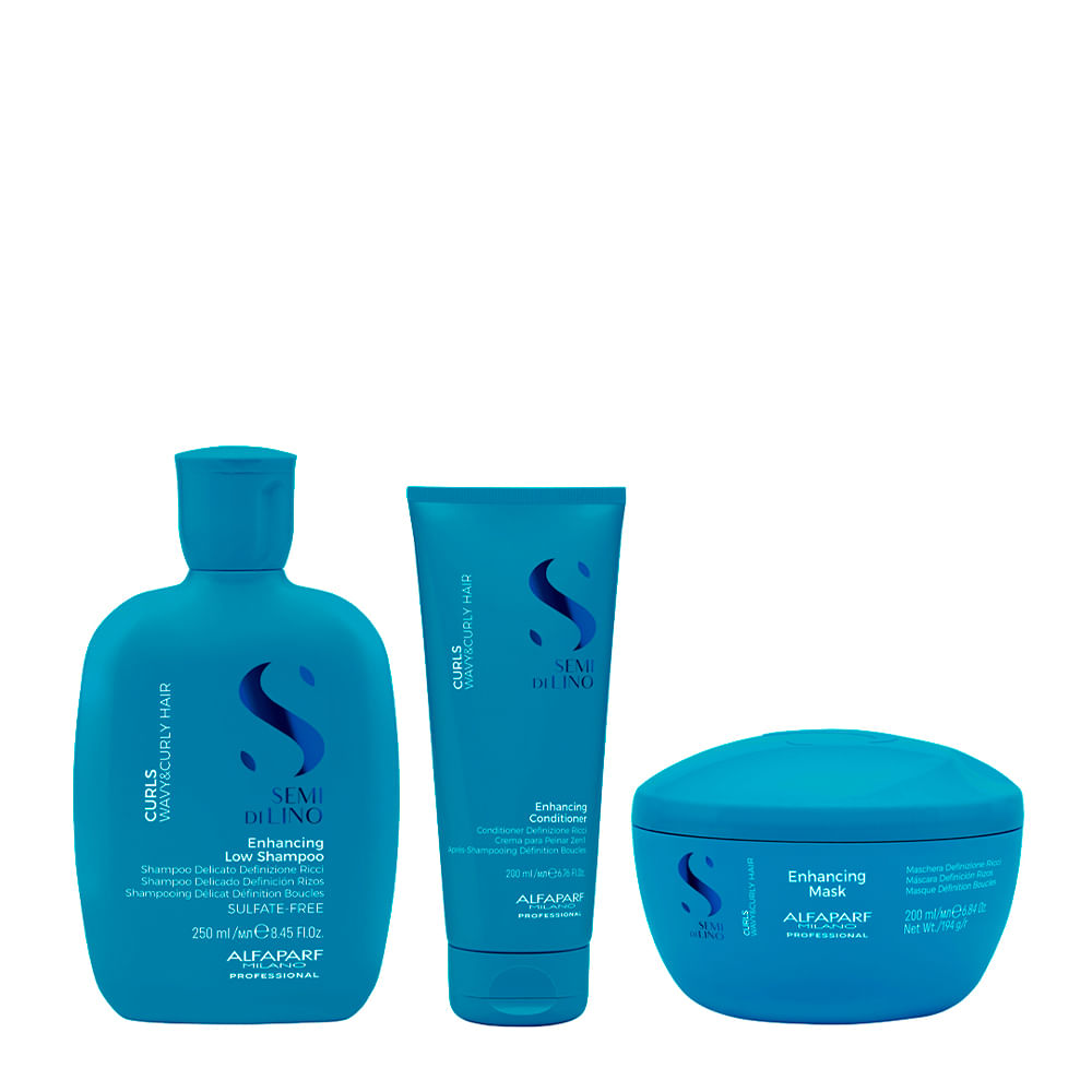 Kit Alfaparf Milano Professional Semi Di Lino Curls - Shampoo 250ml + Condicionador 200ml + Máscara 200ml