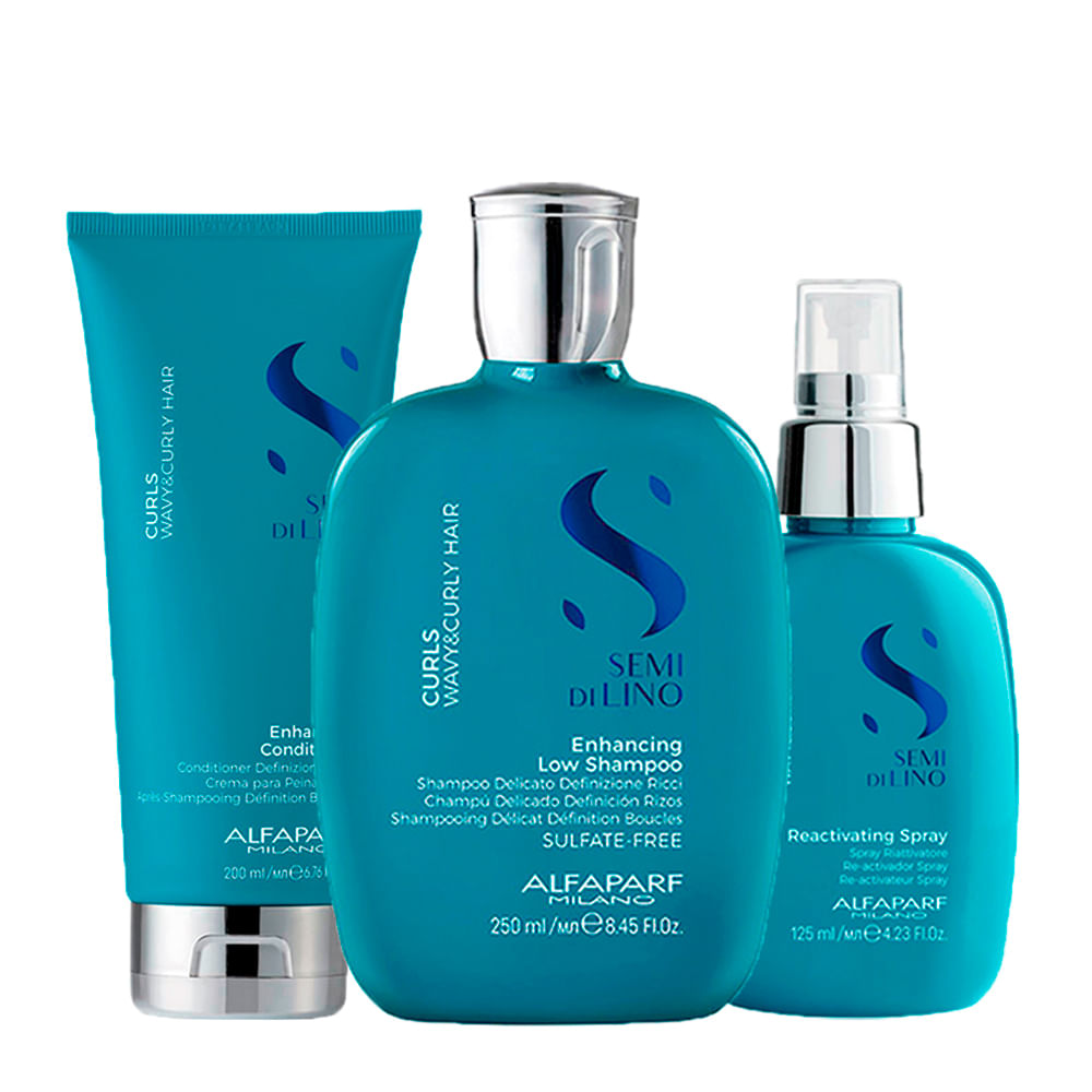 Kit Alfaparf Milano Professional Semi Di Lino Curls - Shampoo 250ml + Condicionador 200ml + Spray 125ml