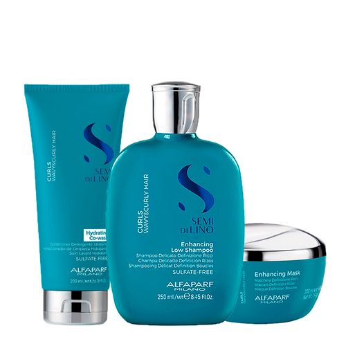 Kit Alfaparf Milano Professional Semi Di Lino Curls - Shampoo 250ml + Condicionador Co- Wash 200ml + Máscara 200ml