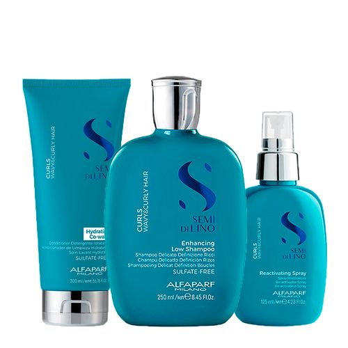Kit Alfaparf Milano Professional Semi Di Lino Curls - Shampoo 250ml + Condicionador Co- Wash 200ml + Spray 125ml