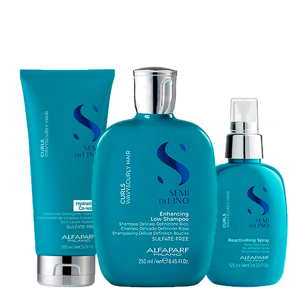Kit Alfaparf Milano Professional Semi Di Lino Curls - Shampoo 250ml + Condicionador Co- Wash 200ml + Spray 125ml