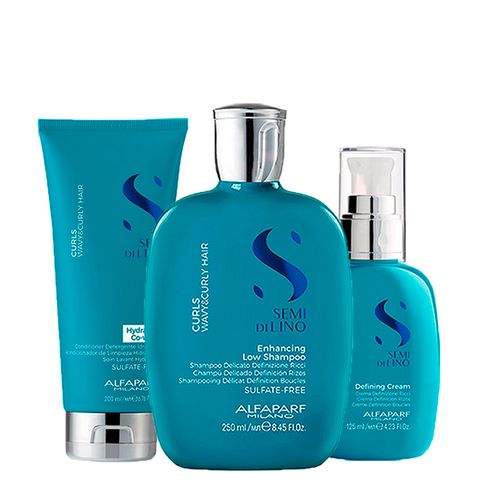 Kit Alfaparf Milano Professional Semi Di Lino Curls - Shampoo 250ml + Condicionador Co- Wash 200ml + Creme 125ml