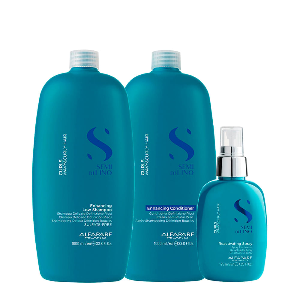 Kit Alfaparf Milano Professional Semi Di Lino Curls - Shampoo 1000ml + Condicionador 1000ml + Spray 125ml