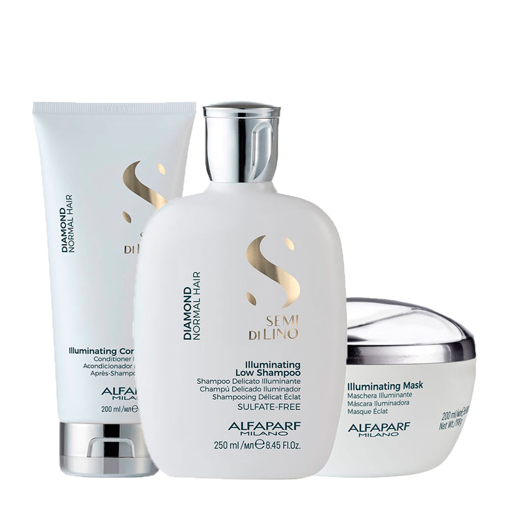 Kit Alfaparf Milano Professional Semi Di Lino Diamond - Shampoo 250ml + Condicionador 200ml + Máscara 200ml