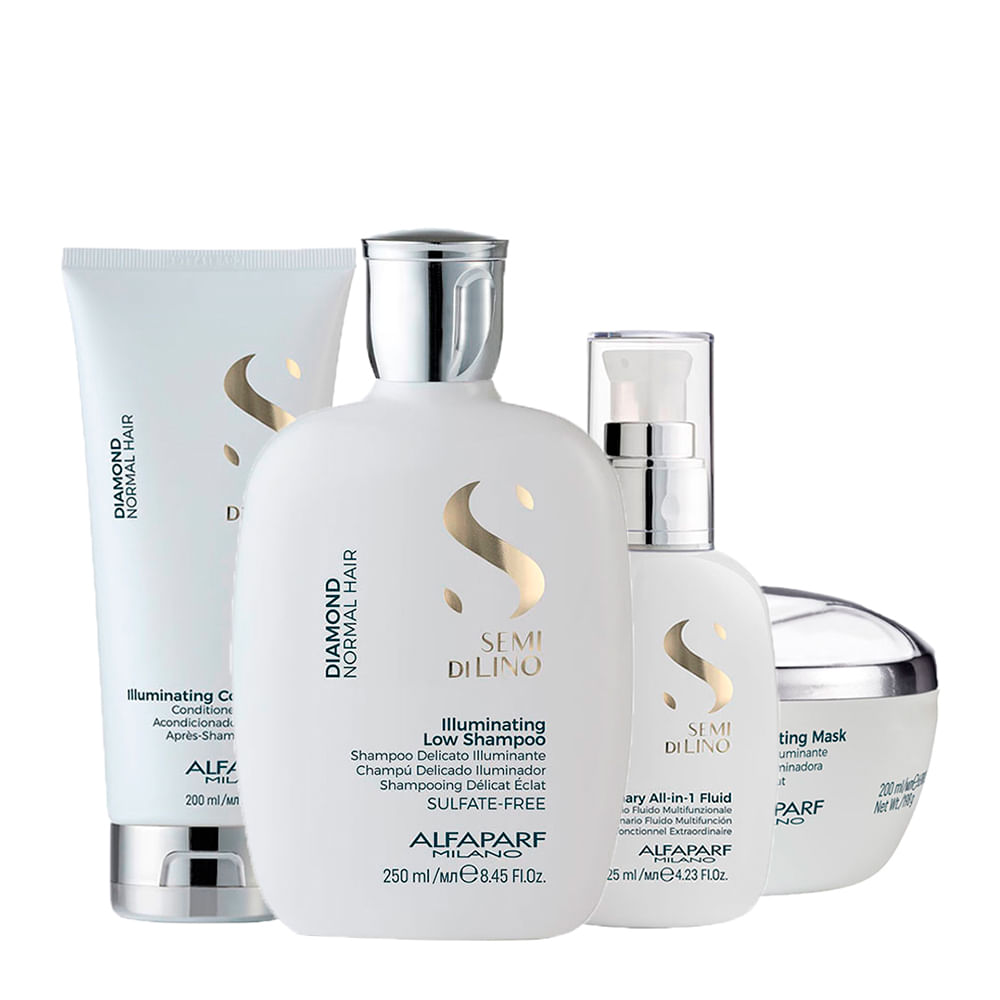 Kit Alfaparf Milano Professional Semi Di Lino Diamond - Shampoo 250ml + Condicionador 200ml + Máscara 200ml + Finalizador 125ml