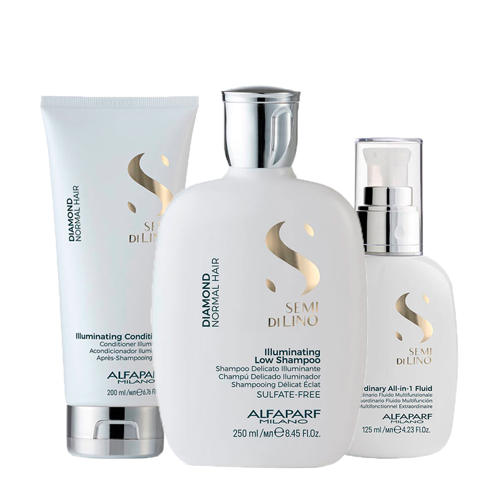 Kit Alfaparf Milano Professional Semi Di Lino Diamond - Shampoo 250ml + Condicionador 200ml + Finalizador 125ml