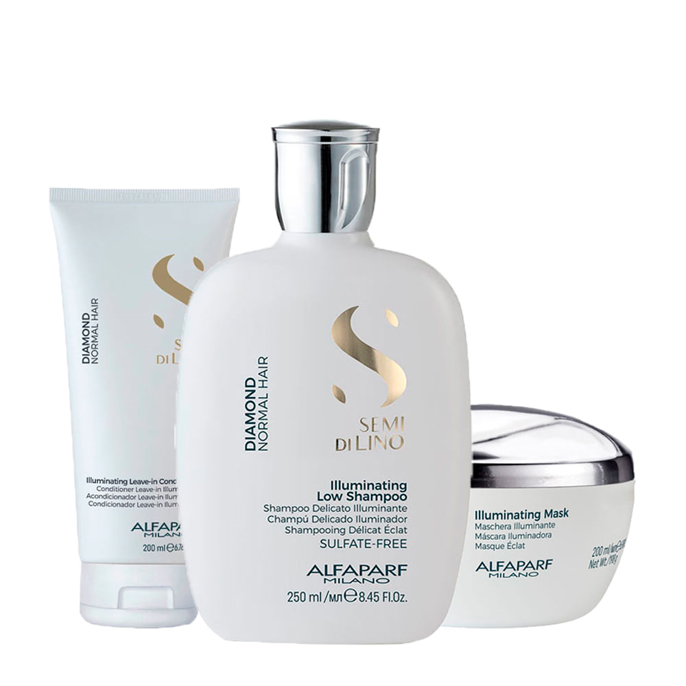 Kit Alfaparf Milano Professional Semi Di Lino Diamond - Shampoo 250ml + Condicionador Leave- In 200ml + Máscara 200ml