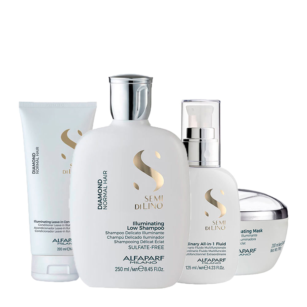 Kit Alfaparf Milano Professional Semi Di Lino Diamond - Shampoo 250ml + Condicionador Leave- In 200ml + Máscara 200ml + Finalizador 125ml