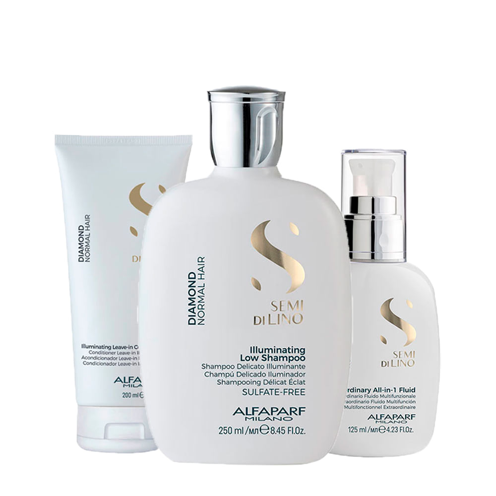 Kit Alfaparf Milano Professional Semi Di Lino Diamond - Shampoo 250ml + Condicionador Leave- In 200ml + Finalizador 125ml